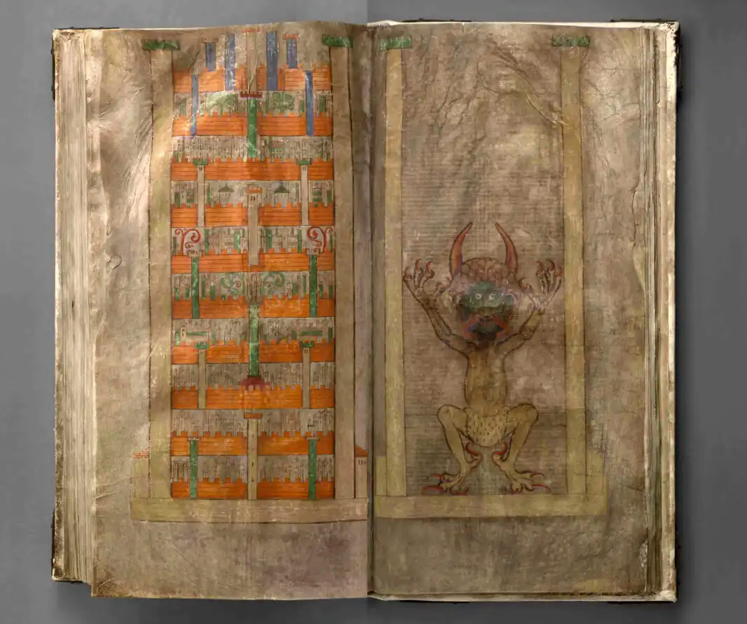 Codex Gigas: la città celeste (f. 289v) e la raffigurazione del diavolo (f. 290r) - Library of Congress