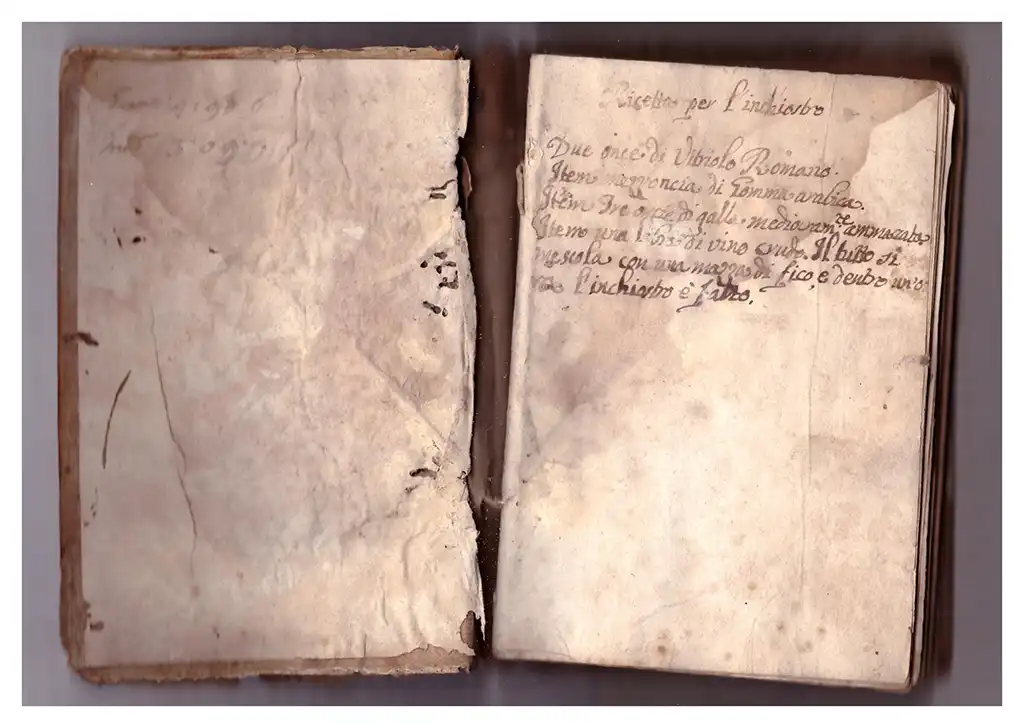 Fig. 2 - Quadernino di Giovanni Mancinelli di Crecchio con la ricetta dell'inchiostro (1763)