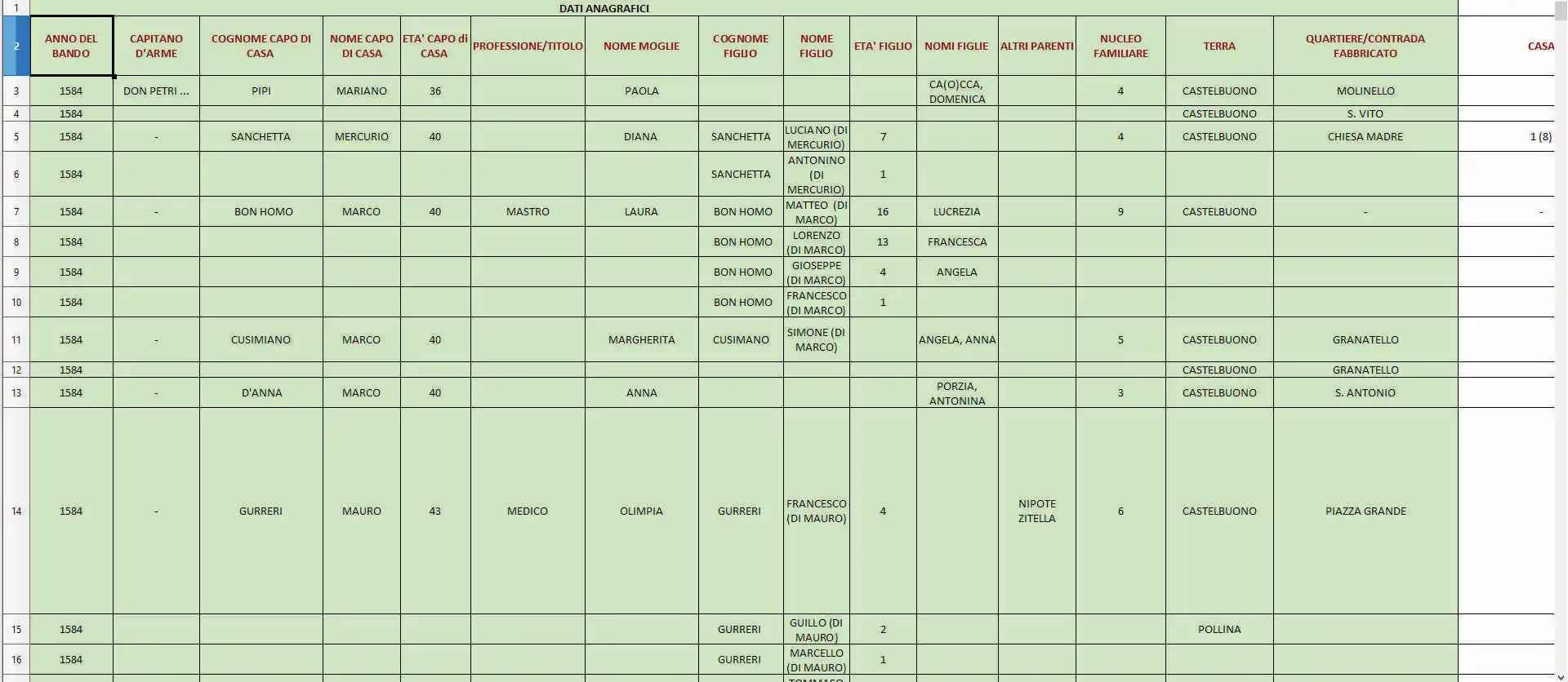 Uno screenshot del file excel dei Riveli