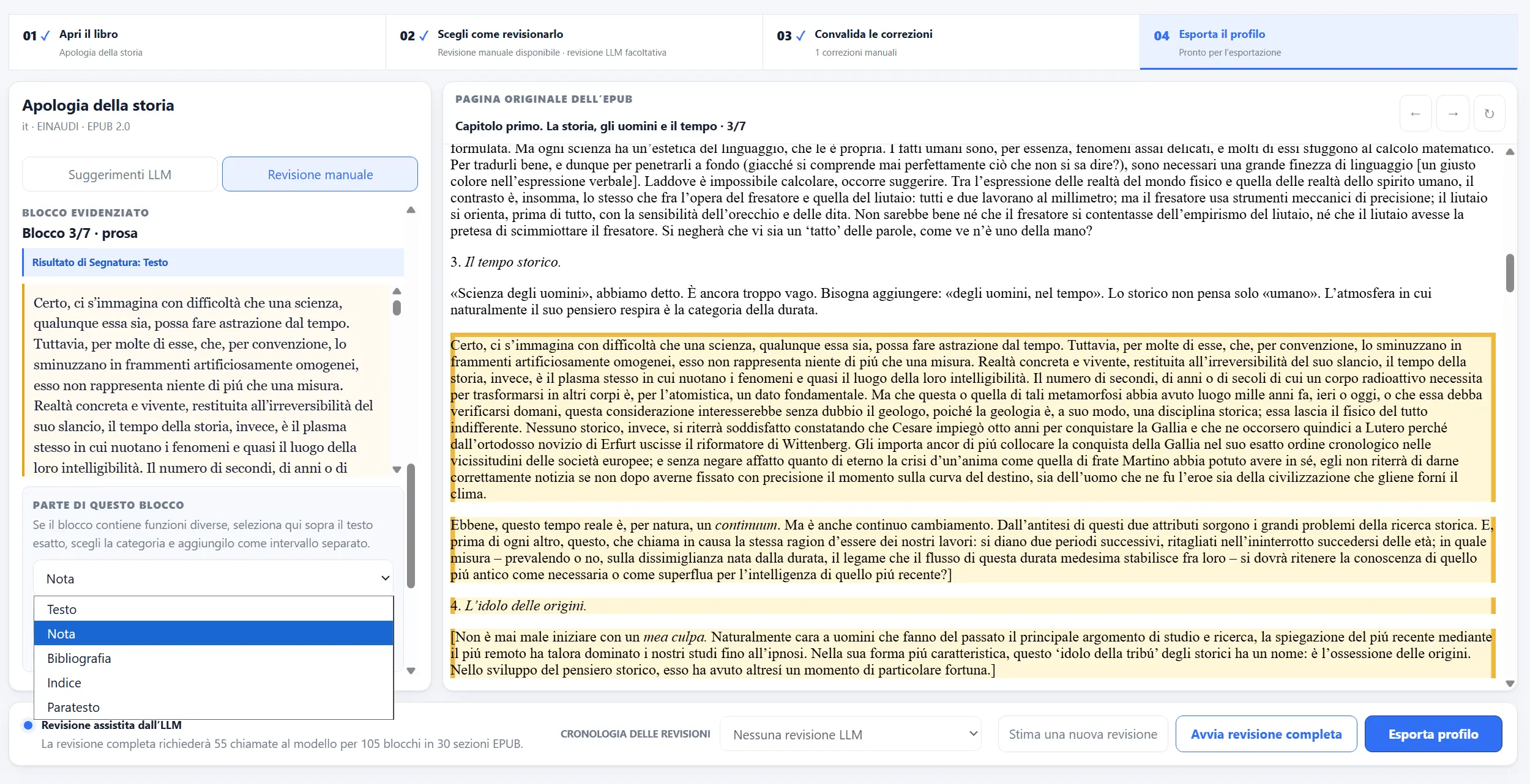 Modifica della categoria di un blocco