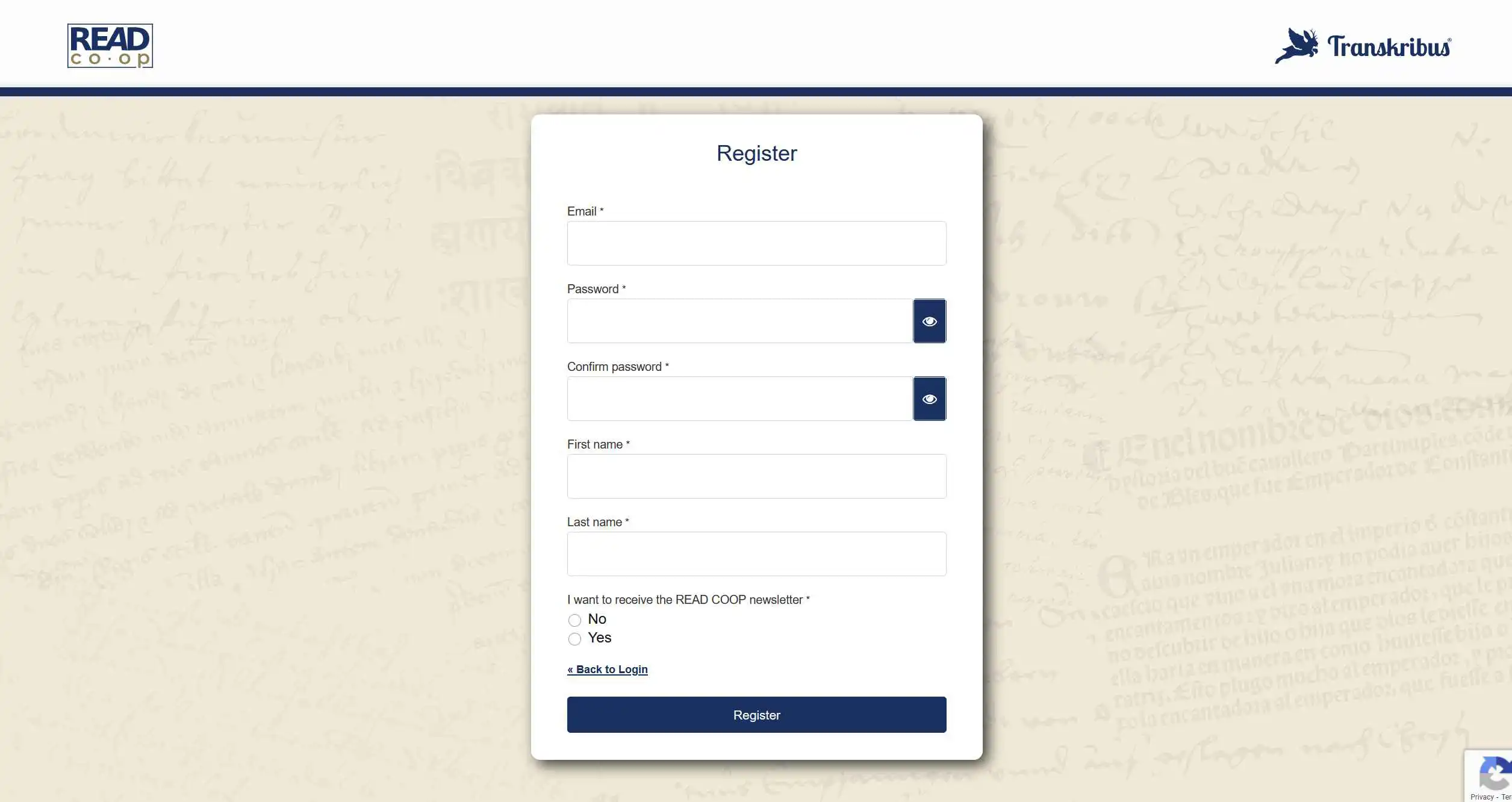 Transkribus login