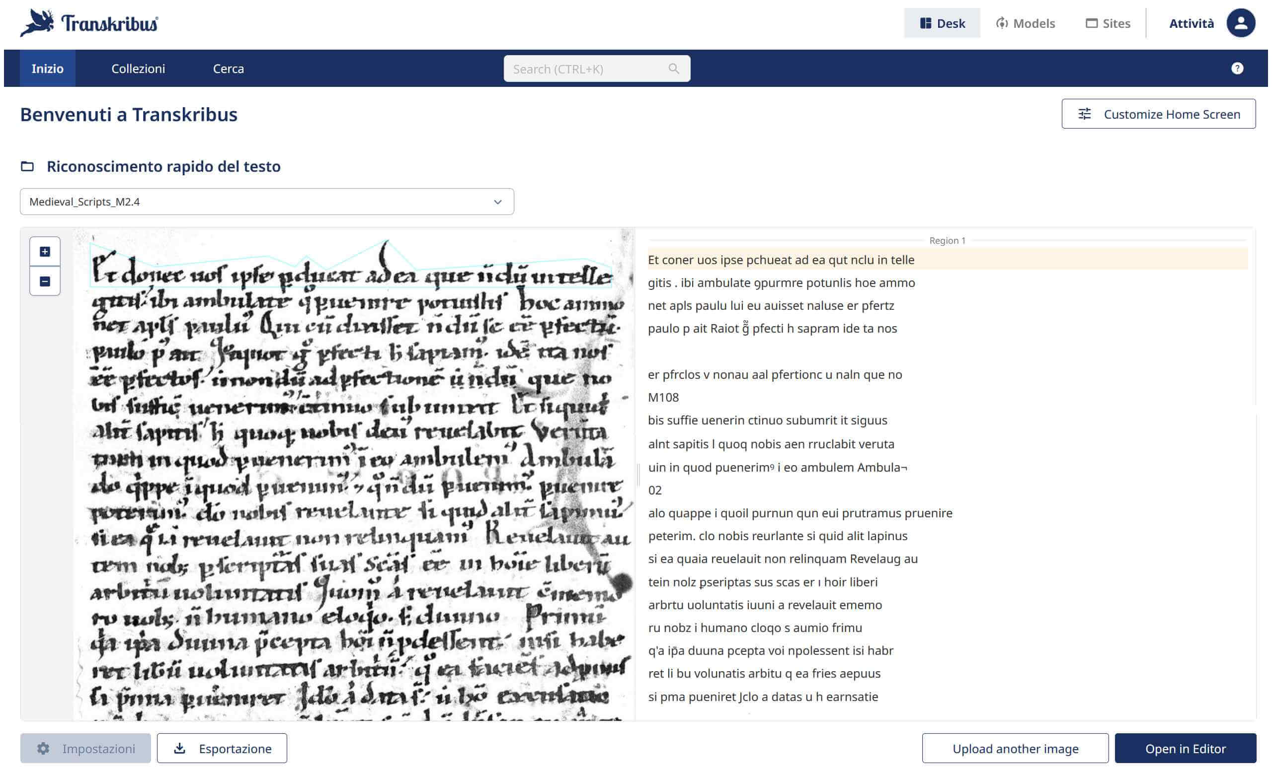 transkribus riconoscimento rapido del testo